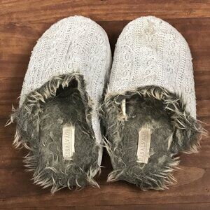 Women's Well Worn P.J. Salvage Grey Cotton Slides Home Fuzzy Slippers